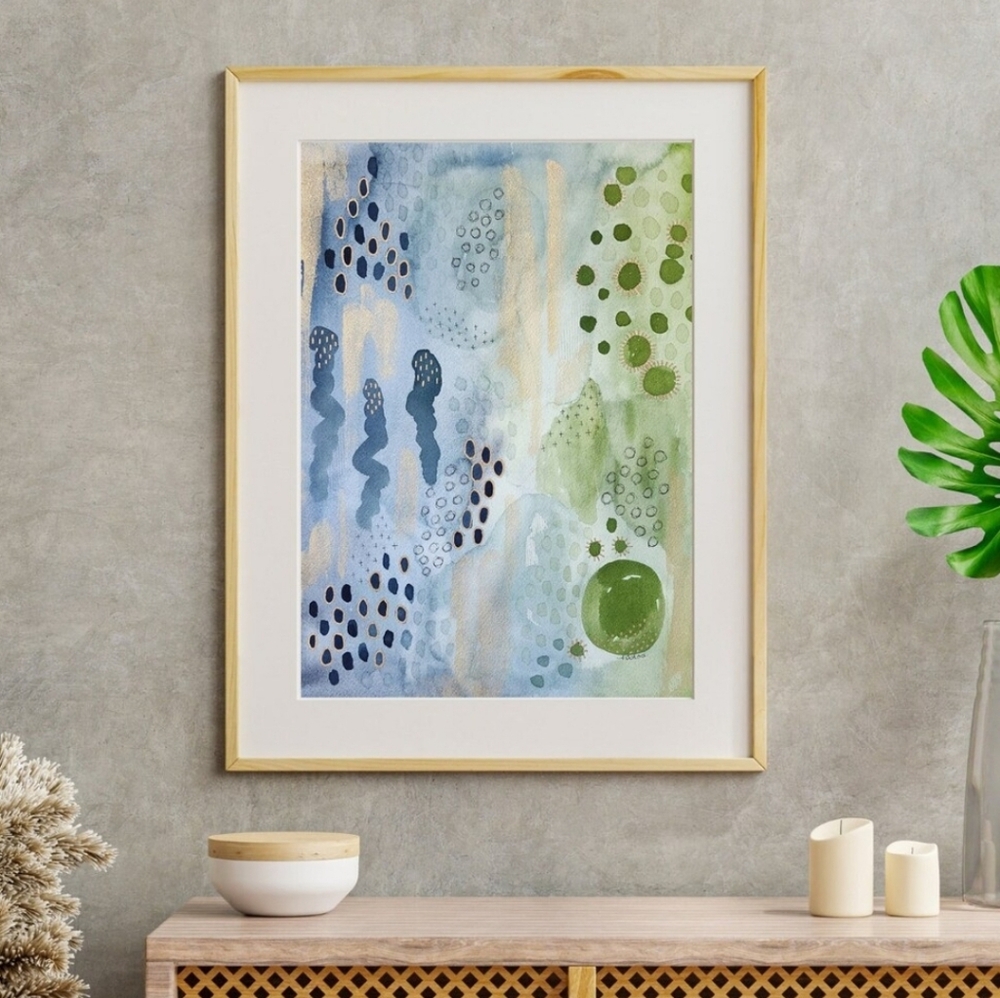 "Lilypad Pond" Original Mixed Media Abstract Art Painting - 11"x14" Handpainted